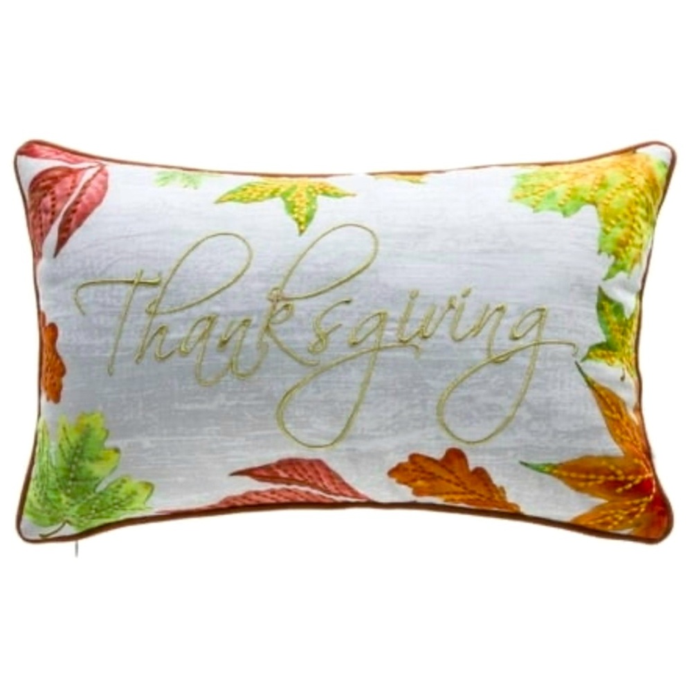 14-KARAT Home Thank & Giving Embroidered Lumbar Pillow Case Cover 12" x 20" NIP